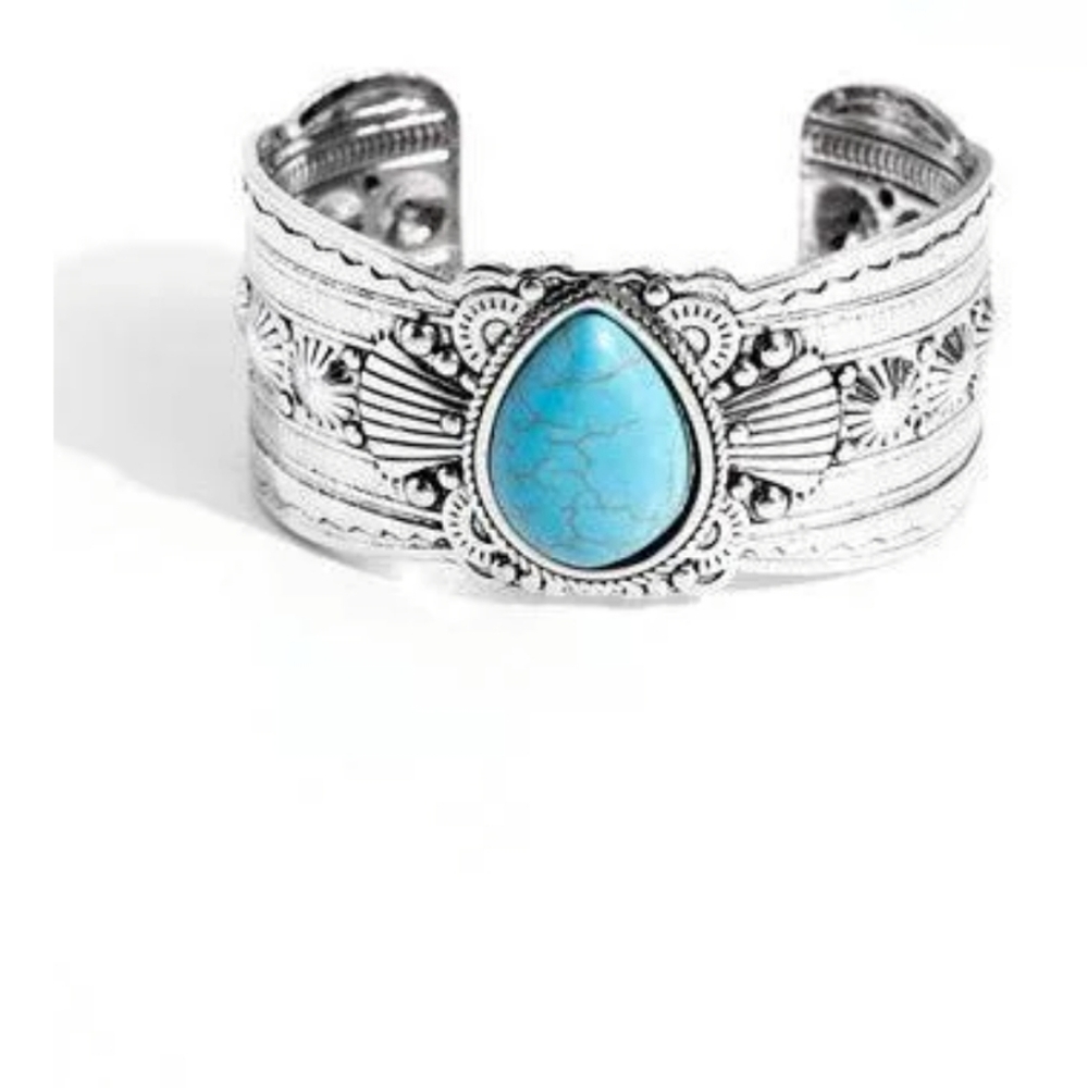 Canyon Cantina - Turquoise Silver Cuff Bracelet - Fashion Jewelry Paparazzi